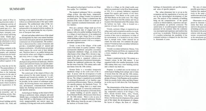 Tradicijsko graditeljstvo Otoka Hvara. Naselja i arhitektura središnjeg dijela otoka 