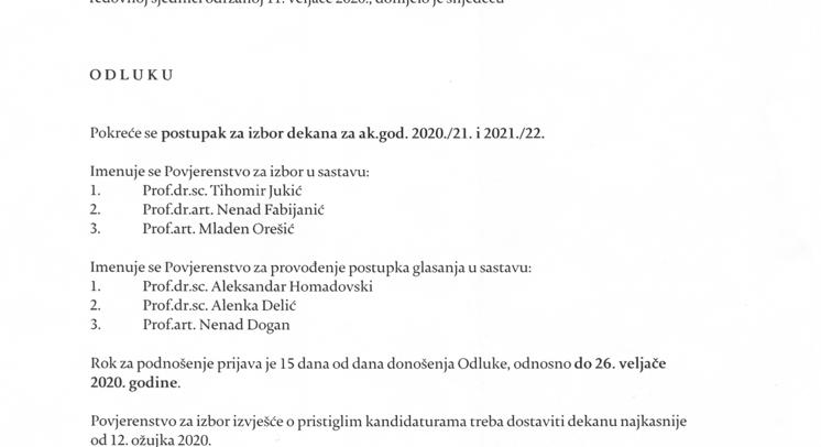 Pokretanje postupka za izbor dekana 