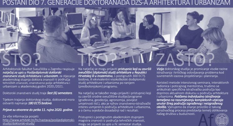 Poziv na prijave za upis 7. generacije polaznika Doktorskog studija Arhitektura i urbanizam
